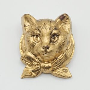 Vintage Gold Tone Cat Face Brooch